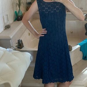 RN Studio Sleeveless Navy Eyelet Dress